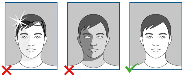 Comparison of proper and improper lighting in visa photos
